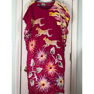 Bali Moon Vintage Pink Cheetah Floral Kaftan Dress Batik Loungewear Coverup